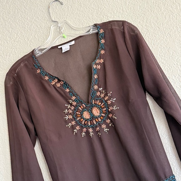 Cotton Express Y2K Sheer Embroidered Tunic Boho Fairycore Cottage Witch Top Sz M - Picture 4 of 11